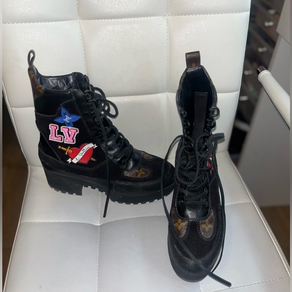 Authentic Louis Vuitton Suede Mid-Calf Combat Boots - Picture 3 of 5